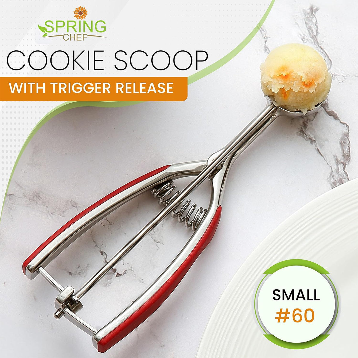 Spring Chef Extra Large Stainless Steel Cookie Scoop, #10, 5.5 Tbsp, Black