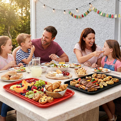 Grilling Prep & Serving Tray, Set of 2 Stackable Plastic BBQ Trays for Raw and Cooked Food, Dishwasher Safe, 17"×10.5" Outdoor Cooking, BBQ Accessories for Parties, Green & Black