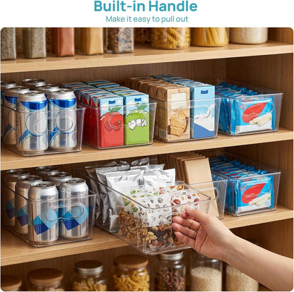 Vtopmart 8pcs Clear Organizers and Storage Bins with Lids, Stackable Plastic Storage Containers with Handles for Fridge, Freezer, Pantry, Cabinet, Kitchen Organization