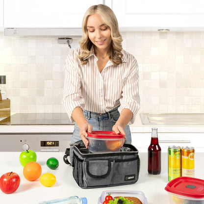 opux Insulated Lunch Bag Women Men, Dual Compartment Leakproof Lunch Box Adults Kids, Double Decker Meal Prep Bento Lunch Cooler Tote with Shoulder Strap for Work Office School Travel, Floral Purple