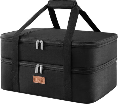 Lifewit Insulated Double Decker Casserole Carrier for Hot or Cold Food, Casserole Dish Carrying Case, Lasagna Holder for Potluck Parties, Picnic and Cookouts, Fits 9"x13" Baking Dish, Grey