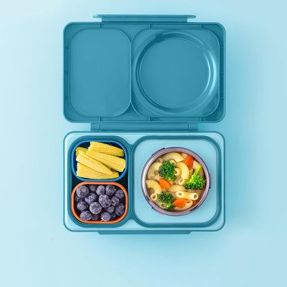 OmieBox (2 pack) Leakproof Dips Containers To Go, Salad Dressing Container, Condiment Container with Lids - Food Safe Silicone - 4 ounces (Blue/Lime)