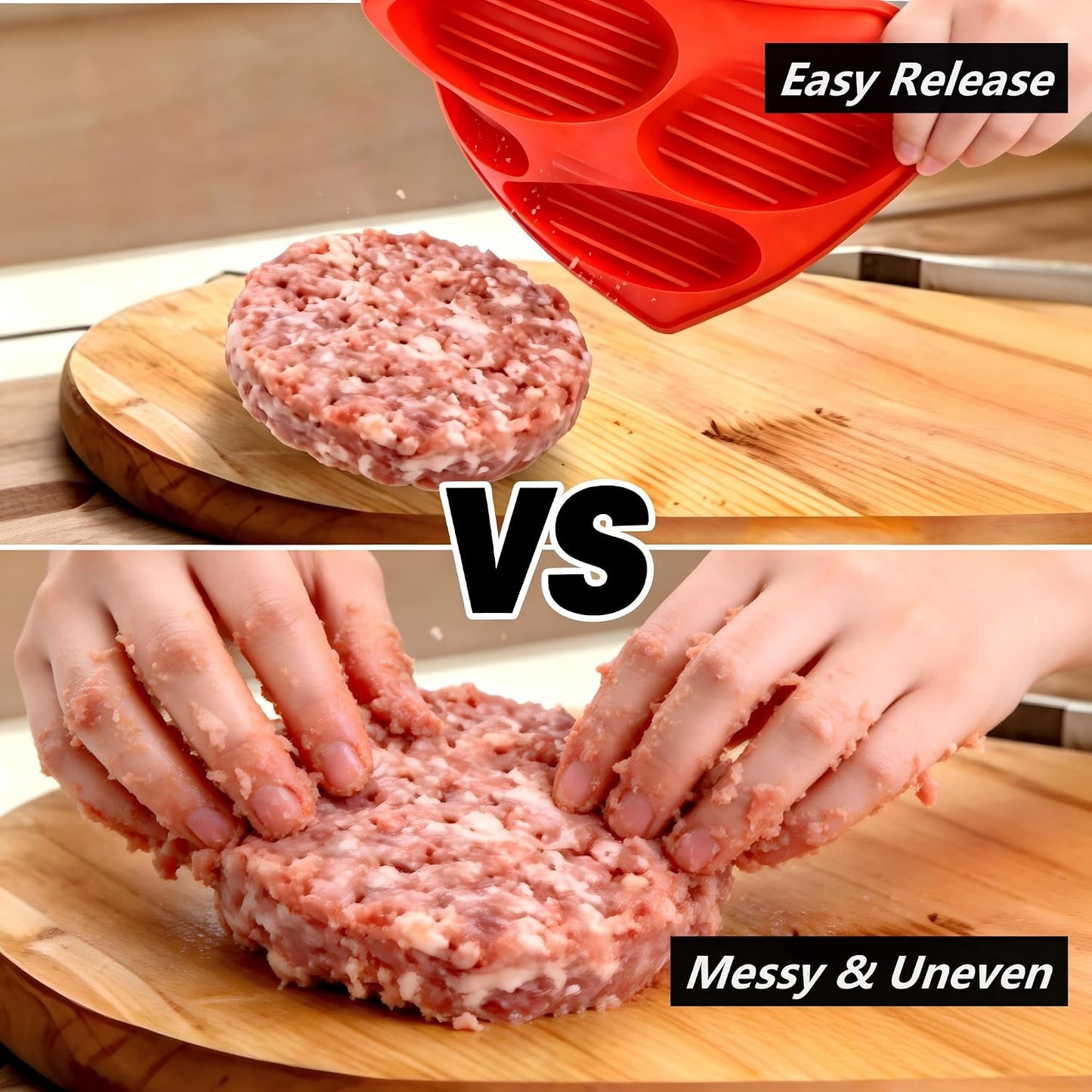Hamburger Patty Press Maker, Silicone Burger Press Mold with Lid,4 Sealed Cavities,4.5 inch, Adjustable Thickness (1/4-1/2lbs) Hamburger Patty Container, Non-Stick,for Grill, BBQ, Meal Prep
