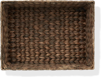 Casafield Set of 4 Water Hyacinth Pantry Baskets, 10" x 13" x 5", with Chalkboard Labels and Chalk Marker - Natural, Woven Storage Bin Organizers for Kitchen Shelves