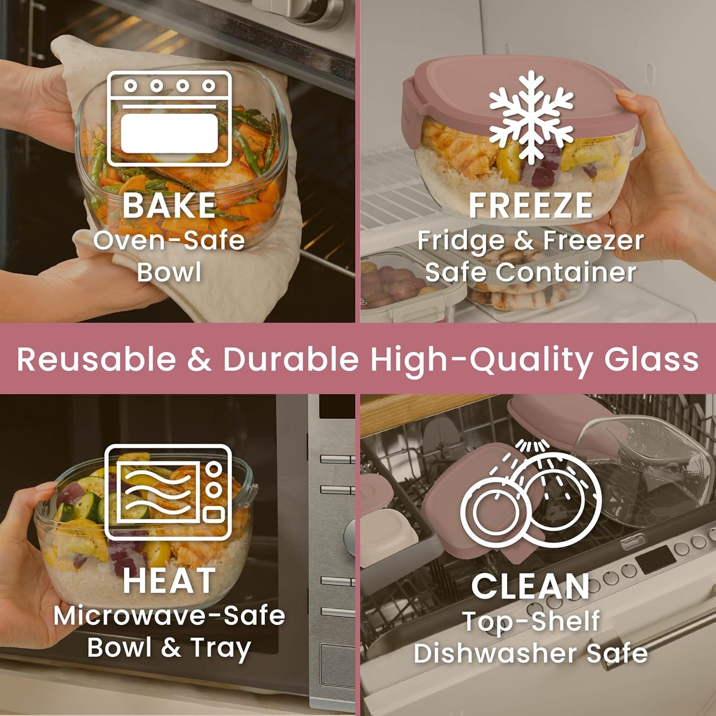 Bentgo Glass Salad Container - 7.6-Cup Salad Bowl with Airtight Lid, Leak-Proof Sauce Container, 4-Compartment Bento Tray & Reusable Fork - BPA-Free for Meal Prep, Office & More (Light Blue)