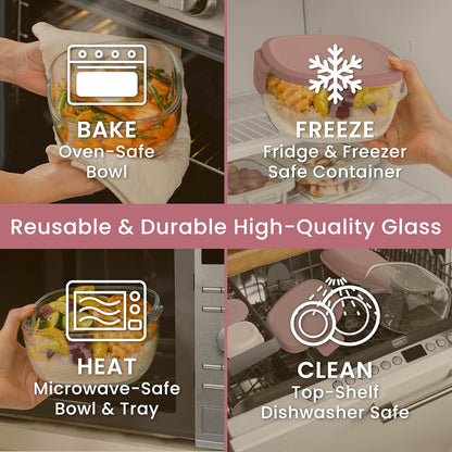 Bentgo Glass Salad Container - 7.6-Cup Salad Bowl with Airtight Lid, Leak-Proof Sauce Container, 4-Compartment Bento Tray & Reusable Fork - BPA-Free for Meal Prep, Office & More (Light Blue)