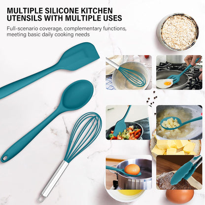 HaWare 11 PCS Silicone Cooking Utensils Set, Heat Resistant Kitchen Utensils with Holder, Food-grade Spatula Sets for Nonstick Cookware, Kitchen Tools Gadgets Include Fish Turner, Spoon (Black)