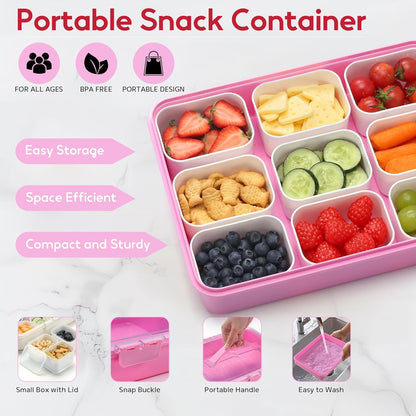 Snackle Box Container for Adults with 9 Compartment, Divided Serving Tray Snack Box Containers with Lid and Handle, Charcuterie Boxes Portable Snack Platter for Fruit Veggie Party Travel, White