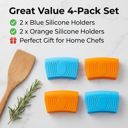 4-Pack Silicone Hot Handle Holder Set - Premium Heat-Resistant Cast Iron Skillet Handle Covers, Anti-Slip Insulated Grip Sleeve for Pots and Pans, Dishwasher Safe