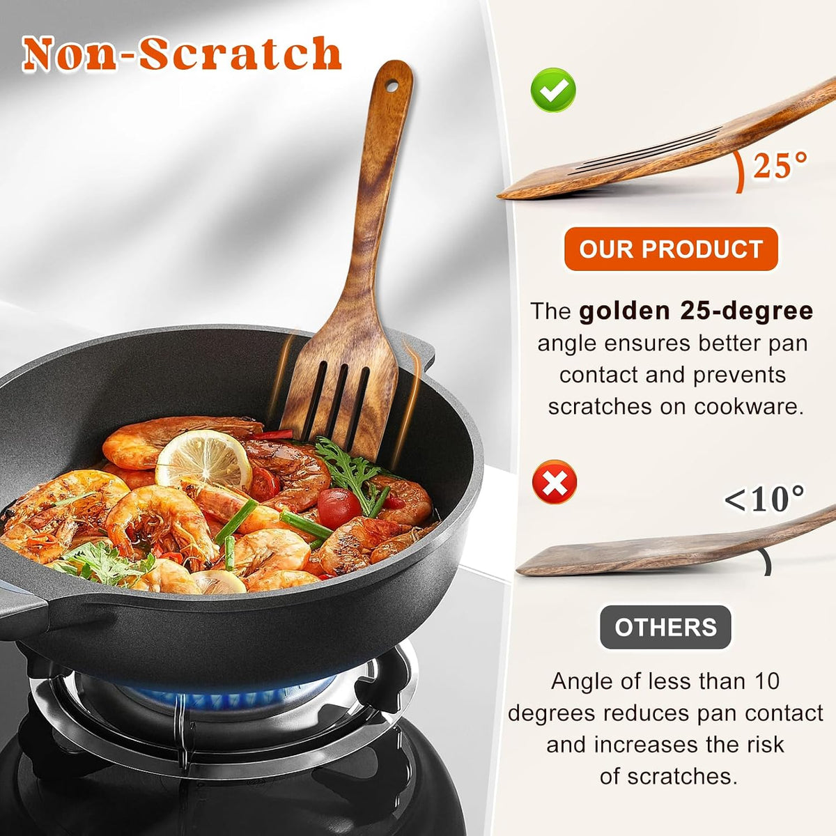Wooden Spatula, Acacia Solid & Slotted Turner Spatula Set, Long Handle Flat Frying Spatulas, Ideal Kitchen Gift for Mother and Grandma, Kitchen Utensils Set for Cooking, Frying, Baking