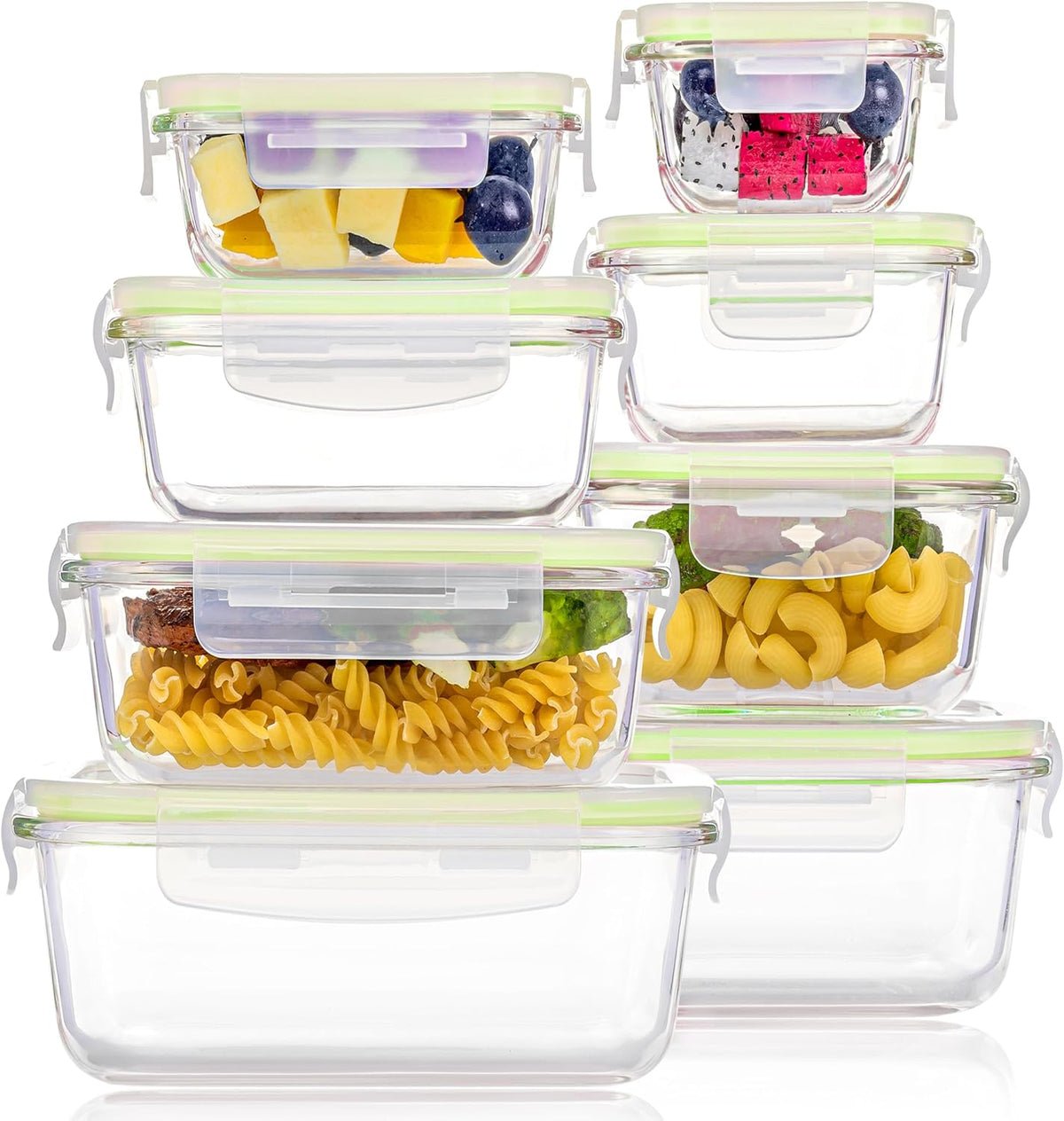 Vtopmart 8 Pack Glass Food Storage Containers with Airtight Lids, Glass Meal Prep Containers, Lunch Office Meal for Microwave, Oven, Freezer and Dishwasher, BPA Free
