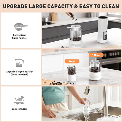 Electric Salt and Pepper Grinder Set, 2 in 1 Dual Bins USB Rechargeable