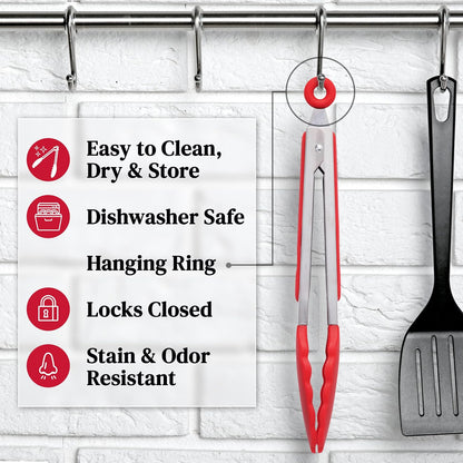 Popco 3 Piece Kitchen Tongs Set 7, 9, 12 Inch - Stainless Steel Nonstick Tongs with Silicone Tips - Heat Resistant and Dishwasher Safe for Cooking, Grilling, Salad, and Everyday Serving