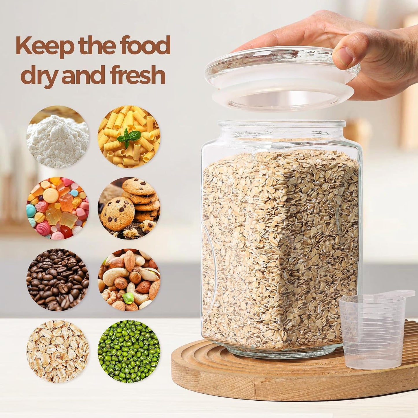 ComSaf Large Square Glass Pantry Jar with Lid 78 oz Wide Mouth | Flour sugar rice, Pasta cereal, Laundry detergent, Pantry organization, Large capacity, Cabinet organization, Dry goods