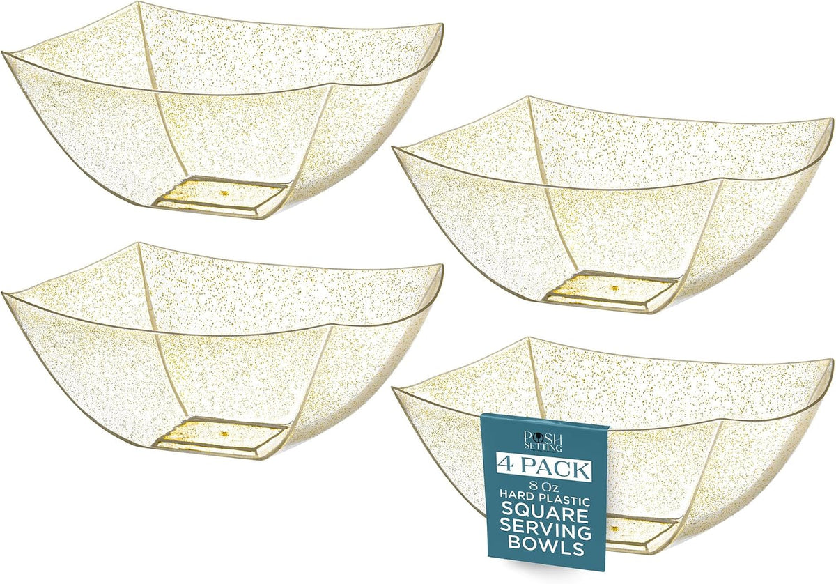 4 Pack Disposable White Plastic Serving Bowls Square Party Candy Use 16oz
