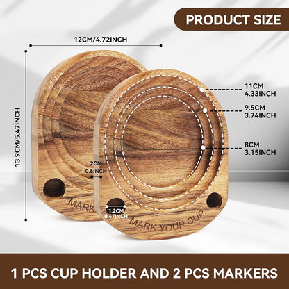 Party Cup Holder with Marker Slot, Acacia Wood Bathroom Cup Dispenser Mark Your Cup and Drink Up, Hosting Essential to Prevent Mix-Ups & Mark Your Cup for Birthdays, BBQs, Holiday Events