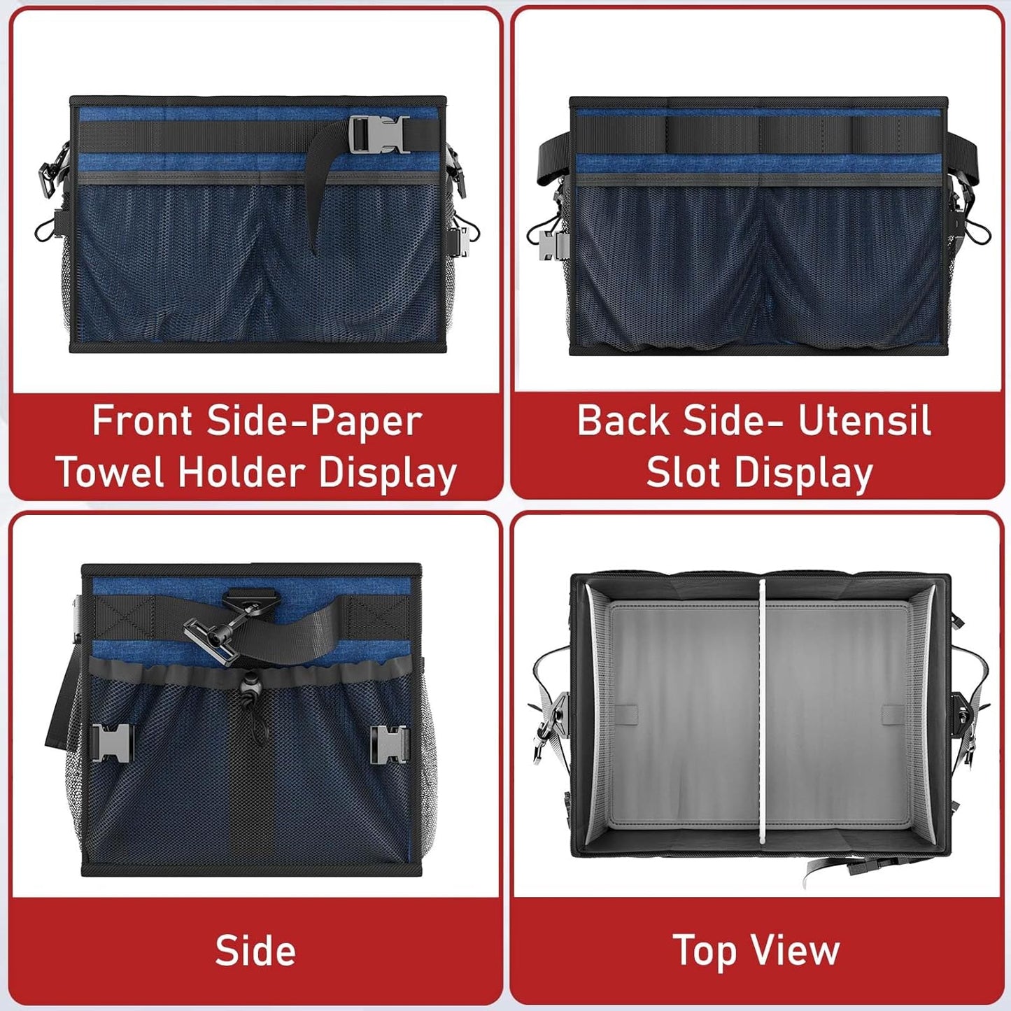 FANGSUN Black Grill Caddy, BBQ Organizer with Lid & Paper Towel Holder, Picnic Griddle Caddy for Outdoor Camping, Barbecue Accessories Organizer, 32L Capacity, Black