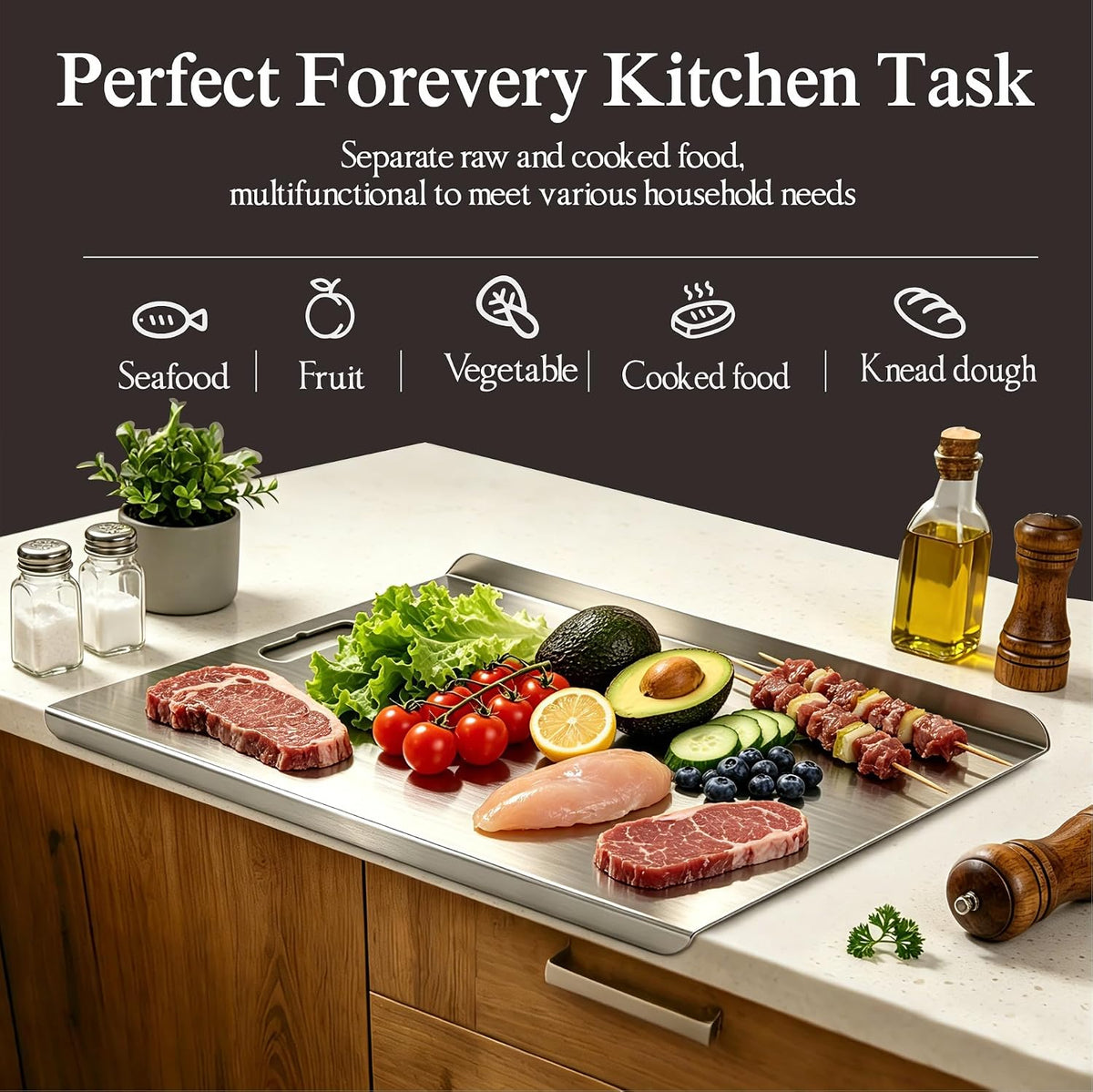 Stainless Steel Cutting Board with Lip, 3PCS Cutting Boards for Kitchen Set