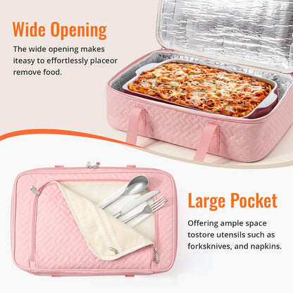 Insulated Casserole Carrier - Portable Casserole Carrier for Hot or Cold Food, Lasagna Holder for Parties,Picnic,Cookouts,Traveling - Fits 9" x 13" Baking Dish (Beige)