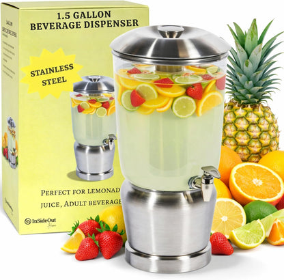 Drink Dispenser with Ice Chambers, Lemonade Tea Water Dispenser with Spigot, Stainless Steel Beverage Jar Jug, Perfect for Home Parties, Weddings, Gifts & Events (Gold, 3, Gallons)