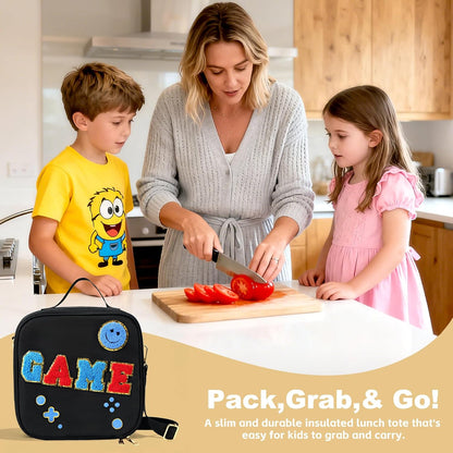 Kids Lunch Box for Kids Insulated Reusable Lunch Bag Tote Durable Children Leak-proof Lunchbox with Adjustable Shoulder Strap for School Daycare Travel Picnic (Navy - 3D Dinosaur)