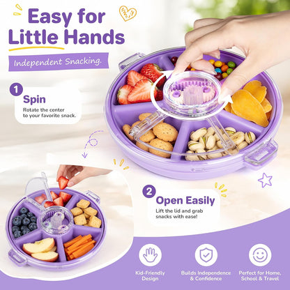Kids Divided Snack Box with Hand Strap, Reusable 5-Compartment Kids Snack Container, BPA-Free Portable Candy & Nut Serving Platter for Travel, Parties, Picnics(Grey)