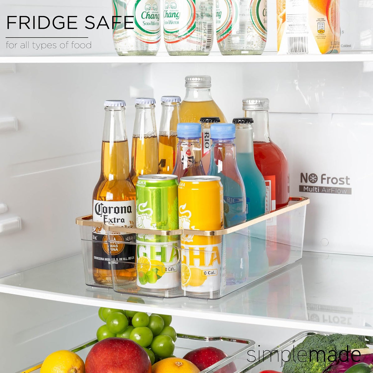 SIMPLEMADE Clear Refrigerator Organizer Bins - Clear Bins for Fridge, Containers for Fridge and Freezer, Multipurpose Storage for Kitchen, Office, Bathroom, Pack of 3 (Design 2)