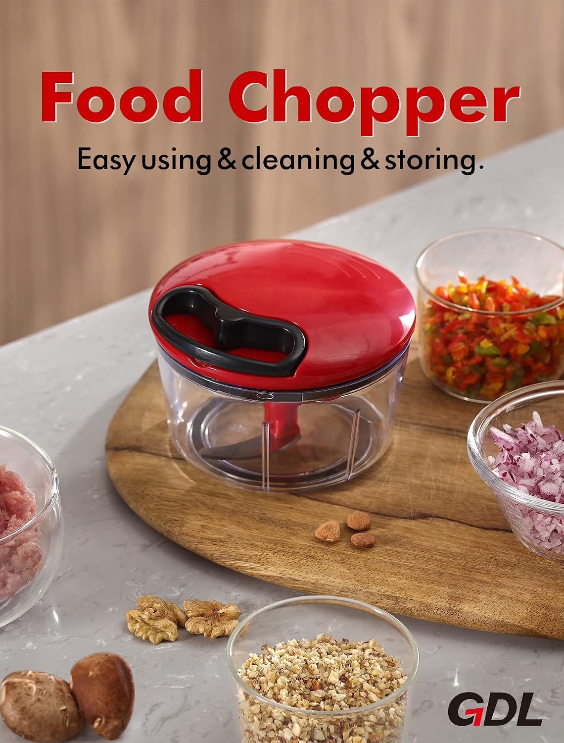 GDL Food Chopper, Vegetable Chopper, Pull String Onion Chopper Dicer, 800ML