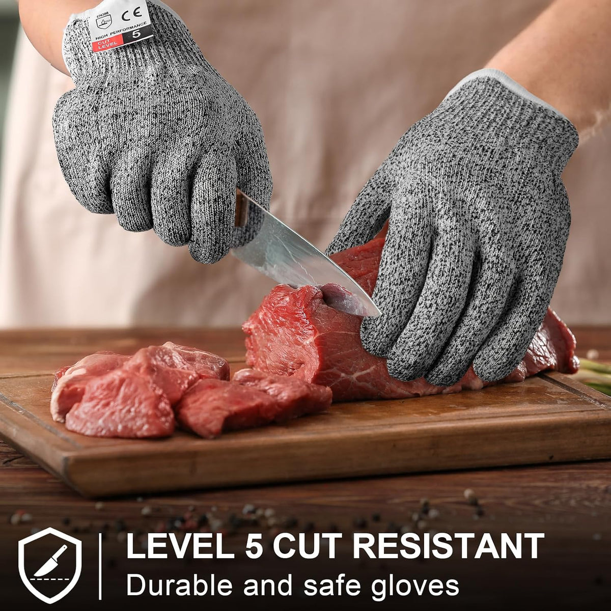 Hercicy 12 Pairs Cut Resistant Gloves Level 5 Protection Safety Cutting Kitchen Cuts Gloves for Chefs Garden
