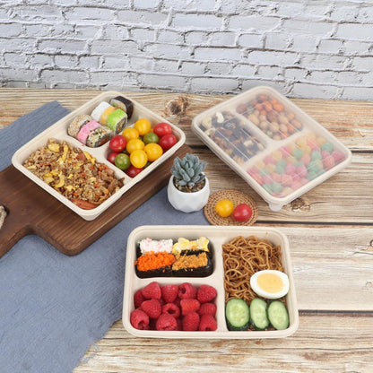 23 oz 3 Compartments disposable plates with Lids Plant Fiber 50 Pack