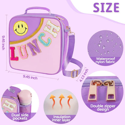Nsrzua Lunch Bag Kids-Kids Insulated Lunch Bag with Adjustable Strap - Reusable Leakproof Lunch Box for Girls, Preppy School Lunch Tote for Travel, Picnic,School & Winter Camp