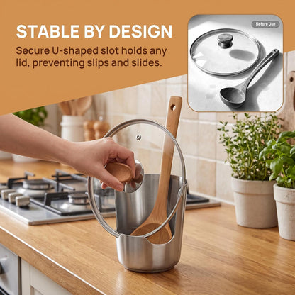 Pot Lid Holder and Spoon Rest, 304 Stainless Steel Kitchen Utensil Holder