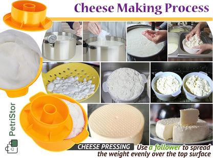 PetriStor 2 pcs Cheesemaking Kit Butter Punched Сheese Mold Press Strainer cheese With Follower Piston 1,2 liters Tofu Press Mold Cheese Making Kit Machine Color yellow