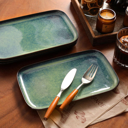 vancasso Stern Serving Platters Set of 3, 15/13/ 11 Inches Rectangular Serving Plates, Blue Serving Trays for Entertaining, Party