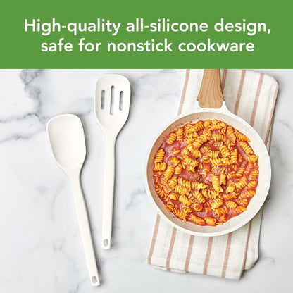 Tovolo Elements Silicone Spoon Set of 2 Mixing and Slotted Spoon Bundle for Non Stick Cooking Mixing Serving, Dishwasher Safe Heat Resistant Slotted Spoon and Mixing Serving Spoon, Oatmeal
