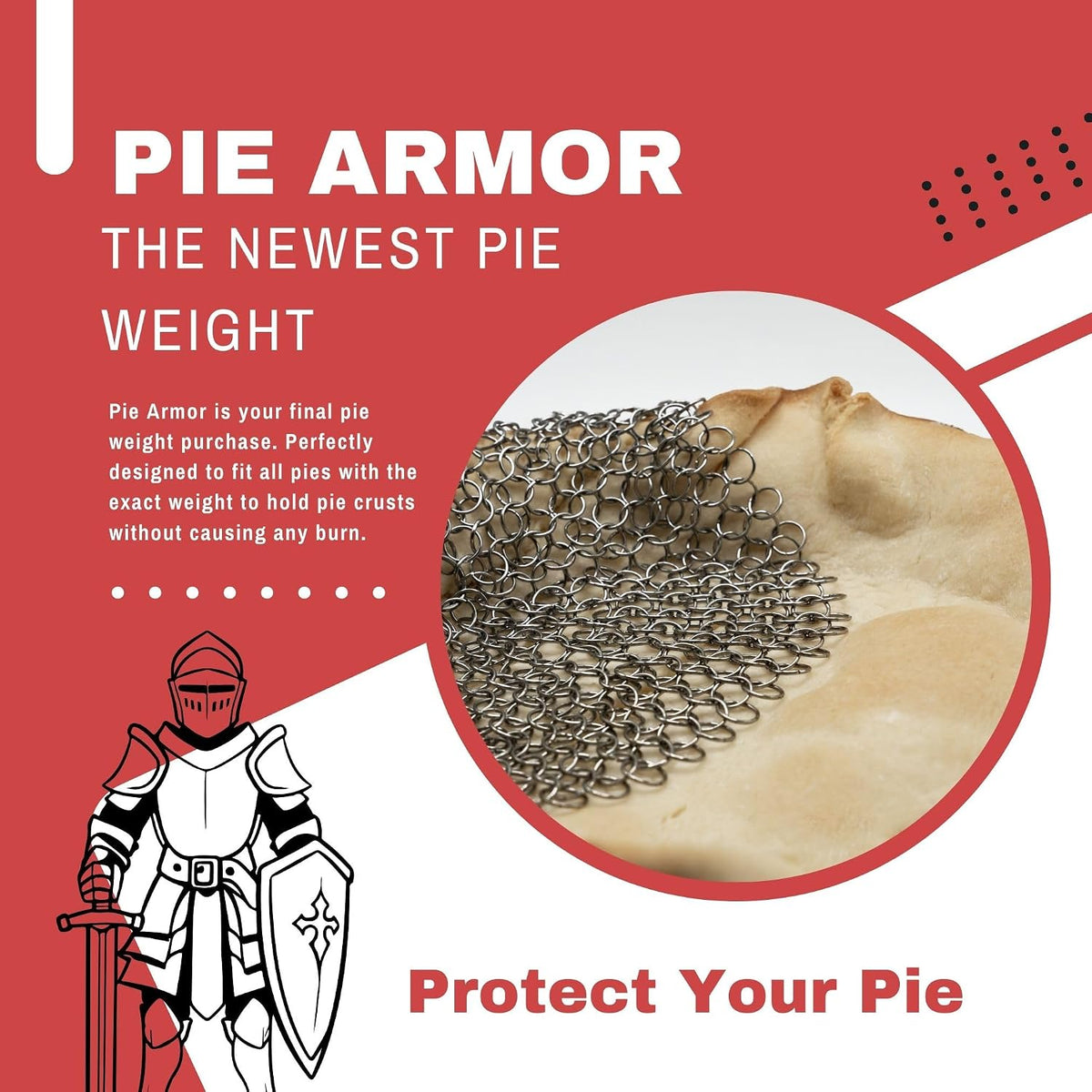 Pie Armor, Universal Fit Pie Weight for 7-10 inch Pies, Durable Alternative to Traditional Ceramic Pie Weights, 100% Stainless Steel 304