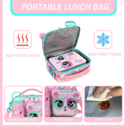 Kids Bento Lunch Box with 6 Compartments Girls Lunch Box with Lunch Bag,Stainless Steel Water Bottle,Ice Pack & Utensils Set,Birthday Gifts for Ages 3-12 Back to School Toddler Girls
