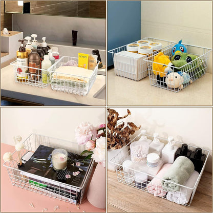 4Pack Freezer Storage Organizer, Deep Refrigerator Wire Household Bins with Built-in Handles, Stackable Freezer Wire Baskets for Chest and Upright Freezer, Cabinet, Pantry, Closet, Bedroom