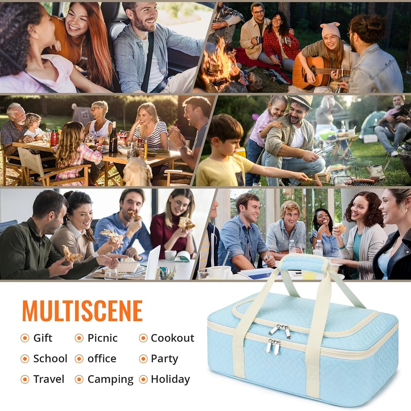 Insulated Casserole Carrier - Portable Casserole Carrier for Hot or Cold Food, Lasagna Holder for Parties,Picnic,Cookouts,Traveling - Fits 9" x 13" Baking Dish (Beige)