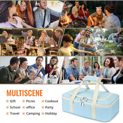Insulated Casserole Carrier - Portable Casserole Carrier for Hot or Cold Food, Lasagna Holder for Parties,Picnic,Cookouts,Traveling - Fits 9" x 13" Baking Dish (Beige)