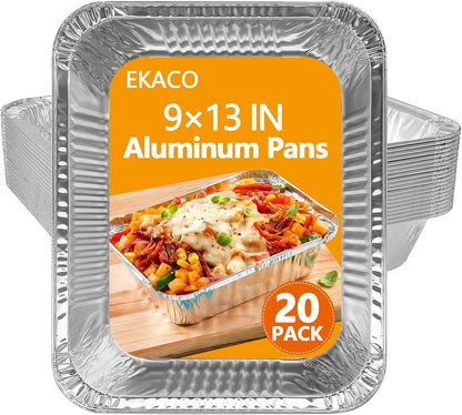 Thickened 9x13 Aluminum Pans with Lids, 20 Pack Heavy Duty & Extra Deep Disposable Aluminum Foil Pans, Disposable Half Size Foil Baking Tray for Cooking, Meal Prep, Baking, Roasting