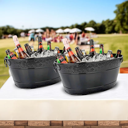 BREKX White Drink Cooler for Parties, Sealed Leak & Rust Resistant Galvanized Tub, Large Ice Bucket and Drink Bucket with Handles, 15 Quarts (4 Gallon), Oval Bucket with Easy to Clean Glossy Finish