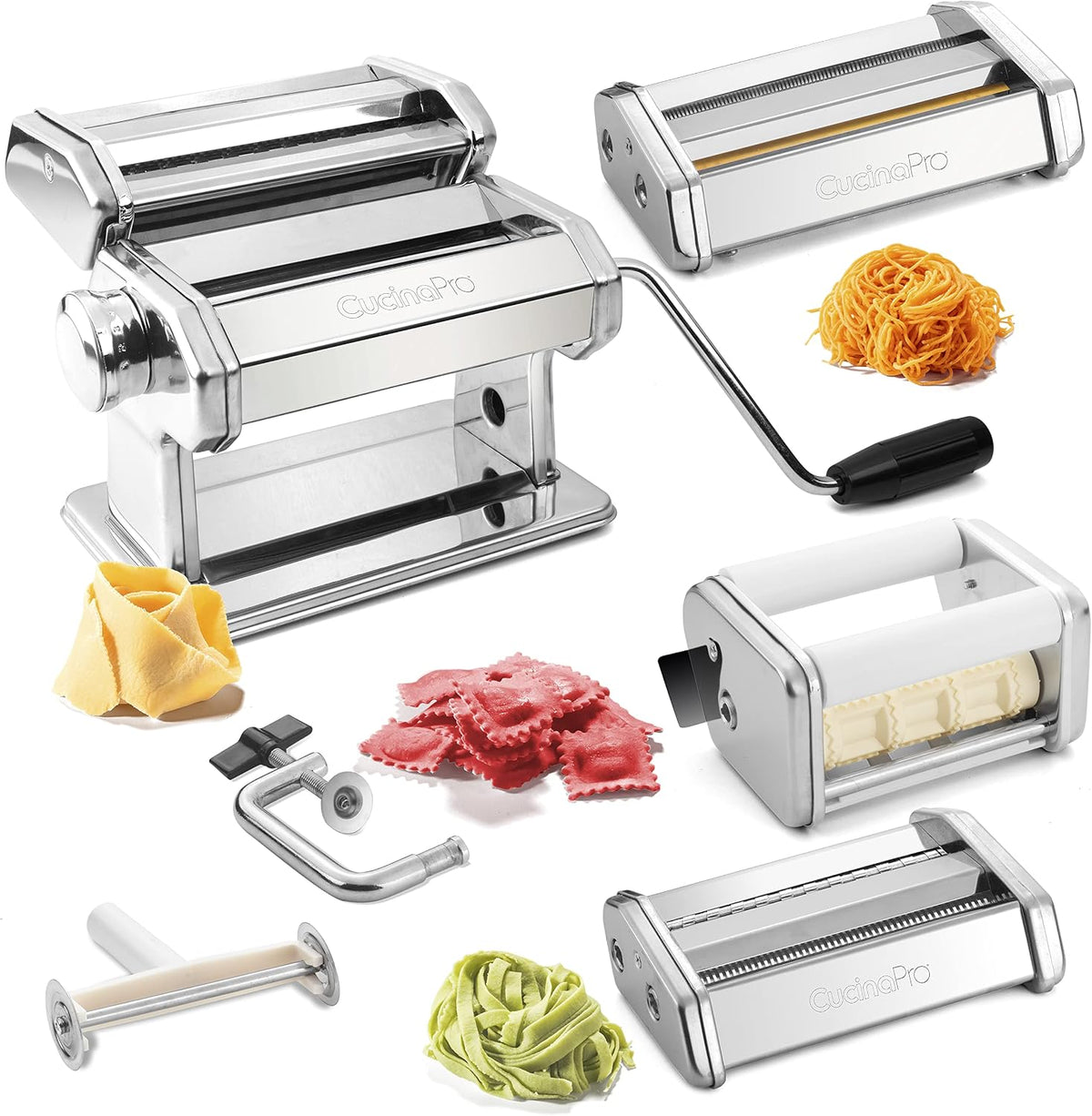 Pasta Maker Deluxe Set- Stainless Steel, 3 Interchangeable Attachments
