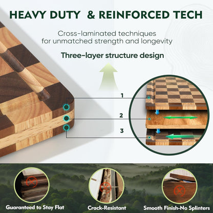 Heavy Duty Bamboo Cutting Board Set 3 Pack Non Toxic Juice Groove Charcuterie Board Book Wood Cutting Boards for Kitchen Solid End Grain Wood Chopping Board Large Butcher Block