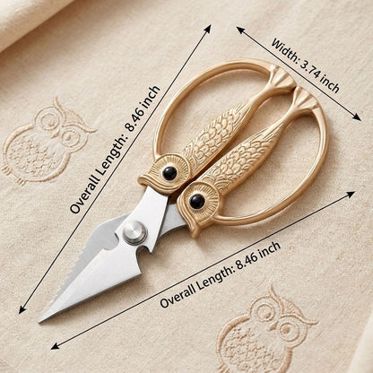 XSNBRD All Purpose Kitchen Scissors, Pearl Gold Stainless Owl Shears.