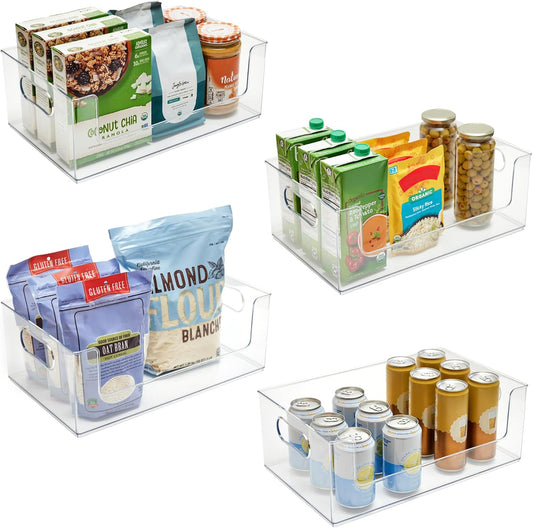 Open Front Pantry Cabinet Stacking Storage Home Bin 16x10x6 4 Pack | Stackable Strong,Heavy Duty, Made in USA