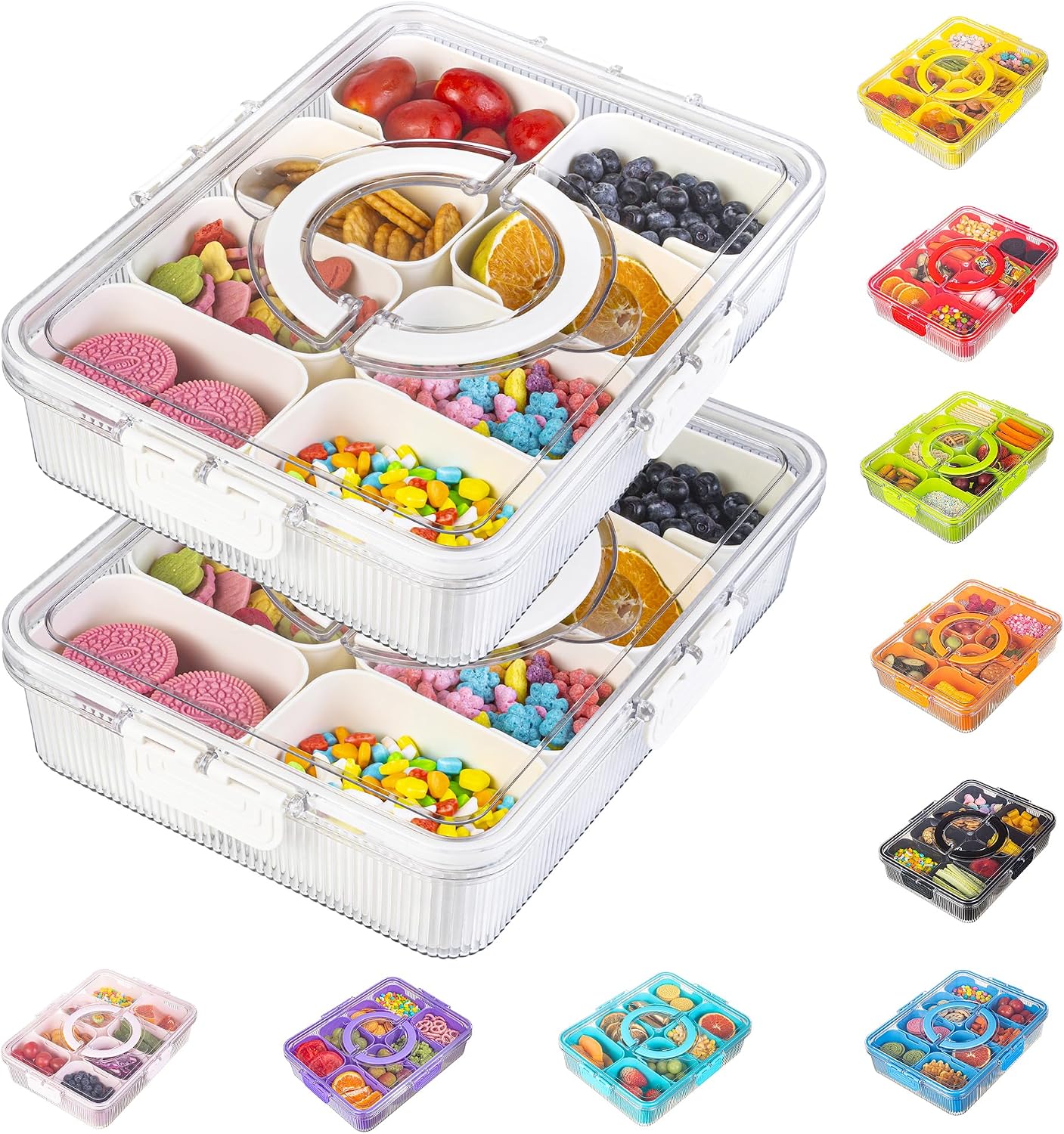 Patent Divided Serving Tray with Lid & Handle - Snackle Box Organizer for Charcuterie, Sandwiches, Veggies, Fruits, Candy - Portable Food Storage for Travel, Beach, Picnics（1 pcs, Orange）