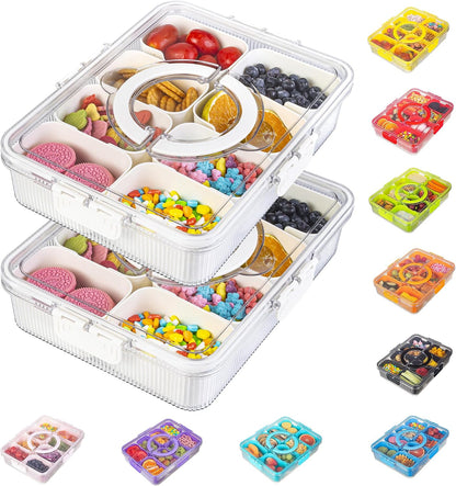 Patent Divided Serving Tray with Lid & Handle - Snackle Box Organizer for Charcuterie, Sandwiches, Veggies, Fruits, Candy - Portable Food Storage for Travel, Beach, Picnics（1 pcs, Orange）