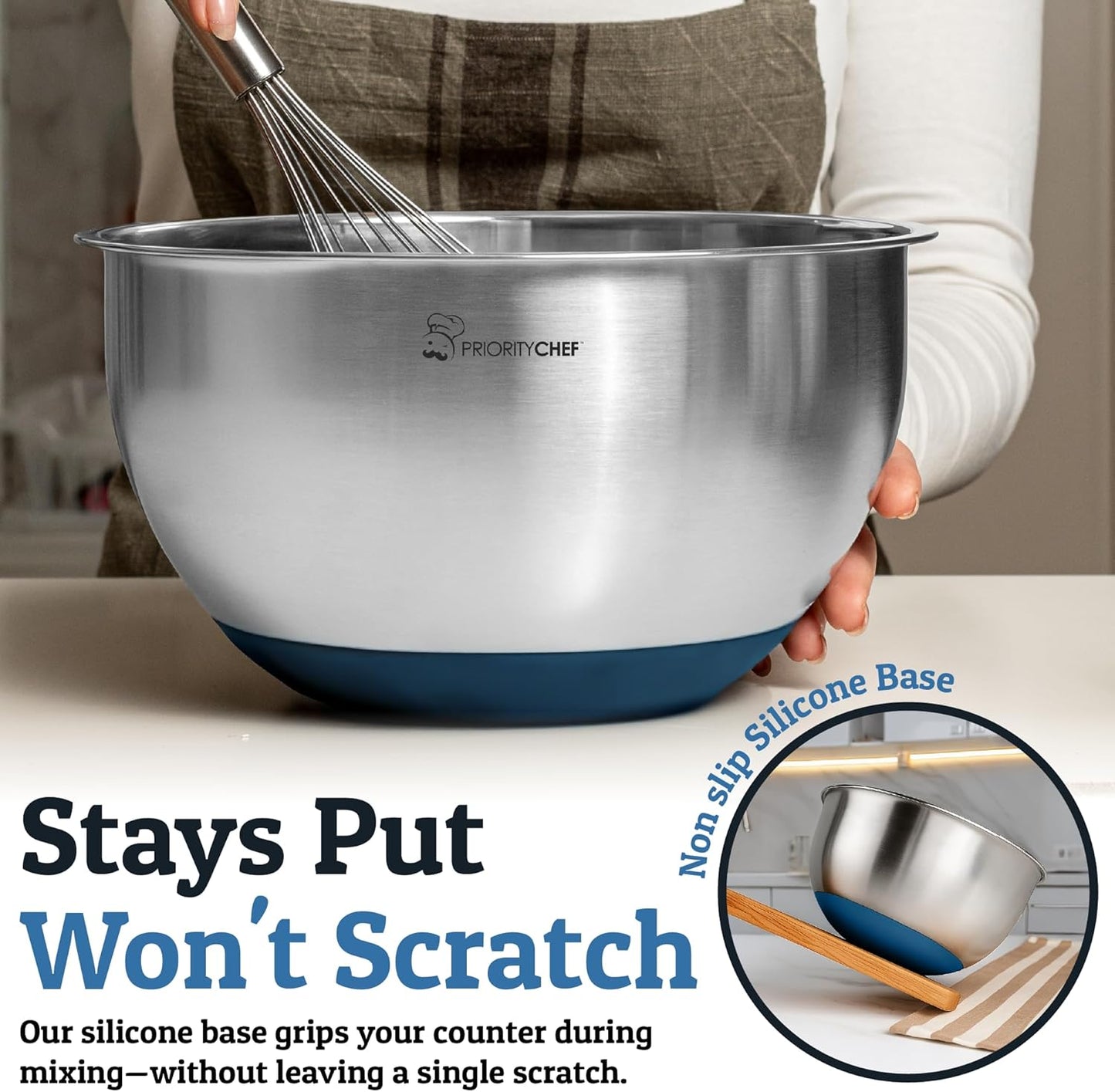 Priority Chef Stainless Steel Mixing Bowls with Lids Set, Metal Nesting Bowls with Airtight Lids, Graters, Non-Slip Base & Measurement Marks, Includes Utensil Set for Prep, Baking & Storage, Black