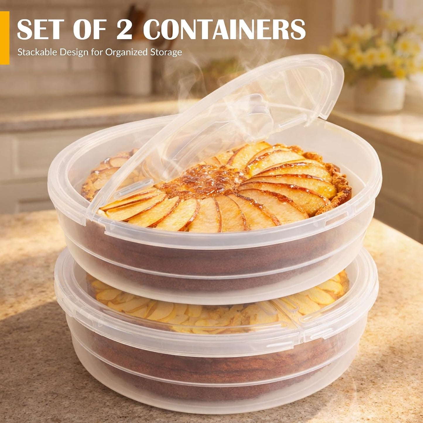 2 Pack Pie Carrier with Airtight Lid - BPA Free Pie Storage Container with Cover - Transport Keeper for Most Bakery - Plastic Pie Dish Holder